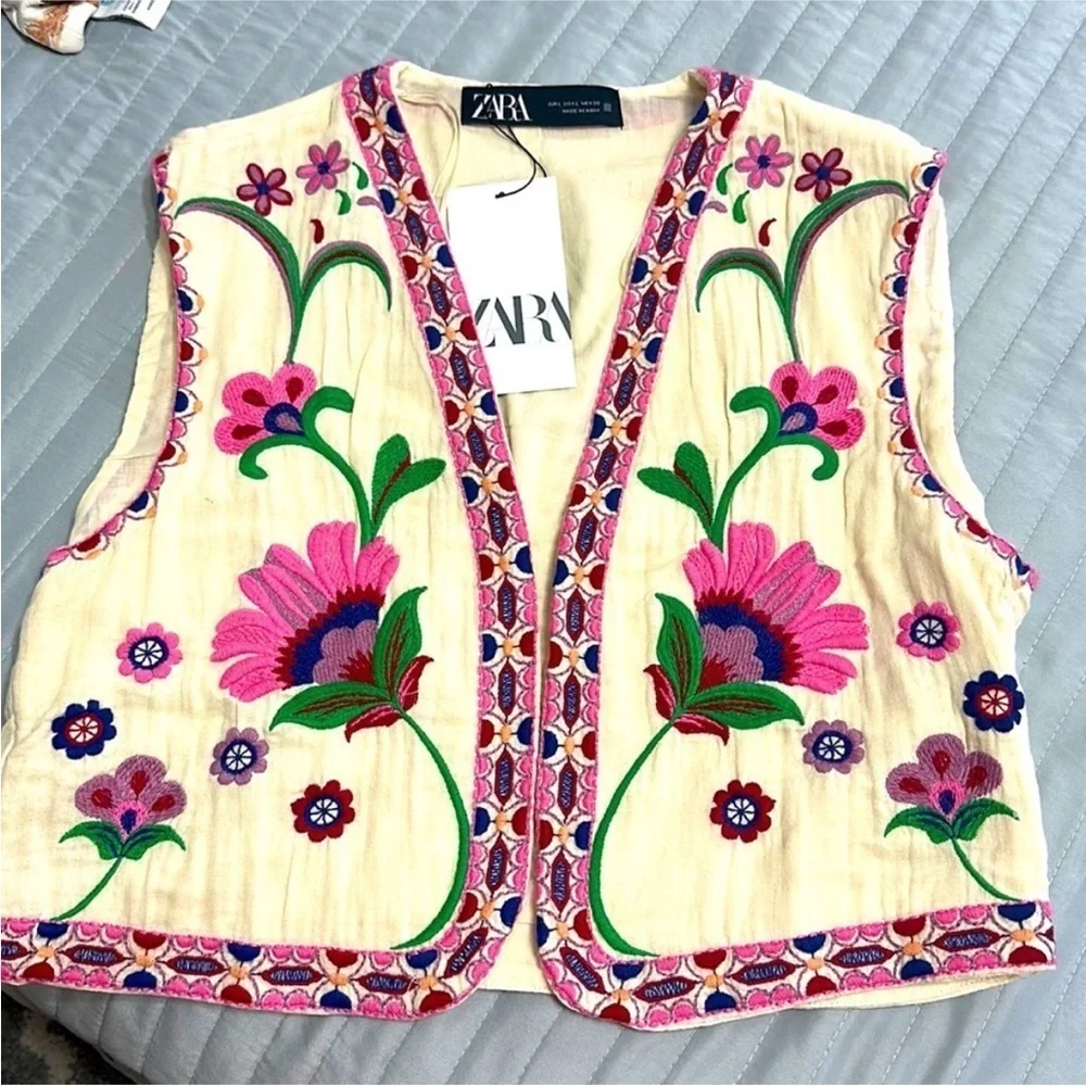 Zara open front embroidered vest 6895/224 - Picture 10 of 16